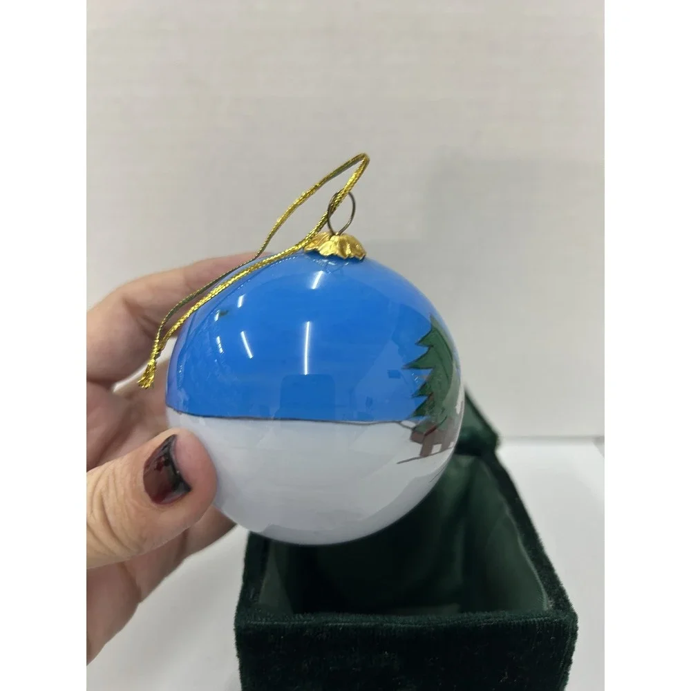 Christmas House 70mm‎ Hand Painted Glass Ball Ornament Snowy Cottage Box Gift